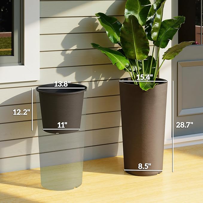 Outsunny 29 Inch Tall Planters for Outdoor Plants, Stackable Large Planters for