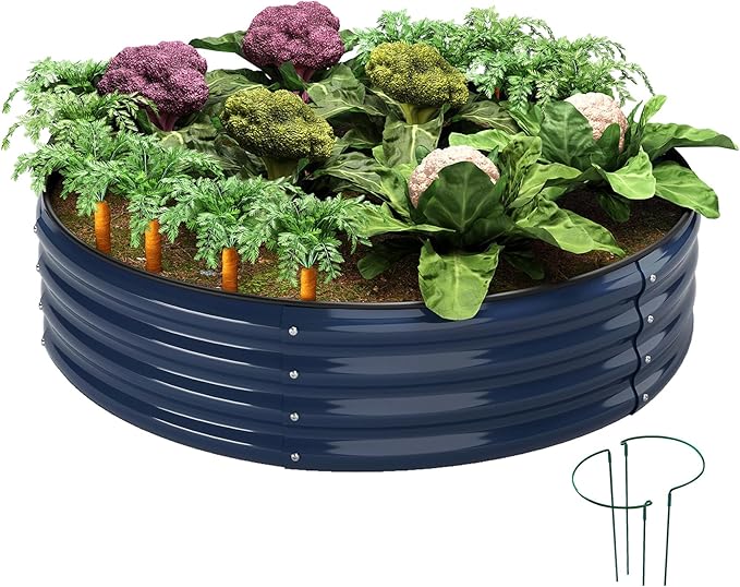 Galvanized Metal Planter Round Raised Garden Bed Kit
