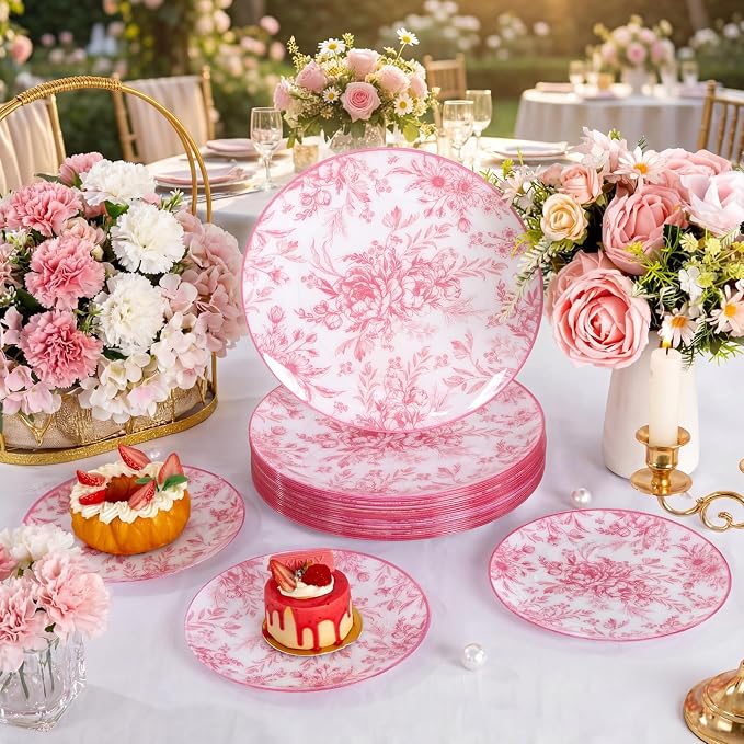 60PCS Pink Plastic Plates