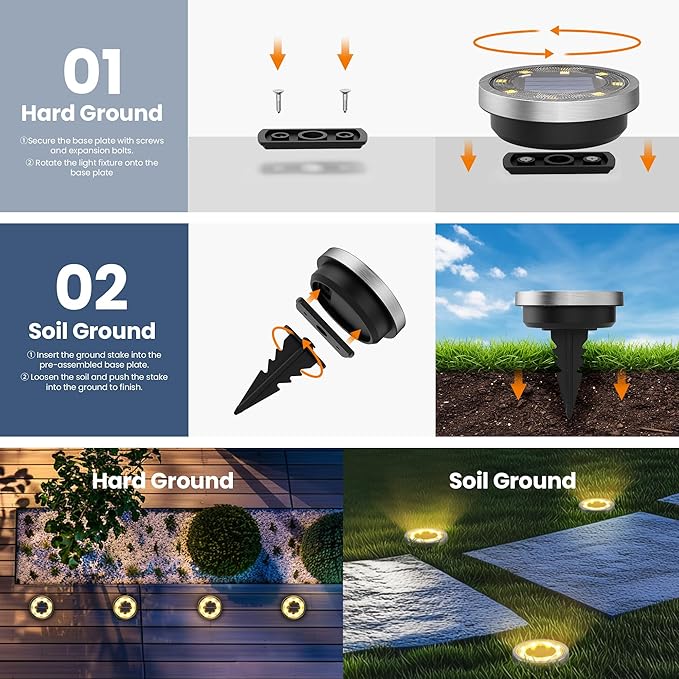SOLPEX 10 Pack Solar Ground Lights Outdoor Waterproof, Solar Powered Pathway