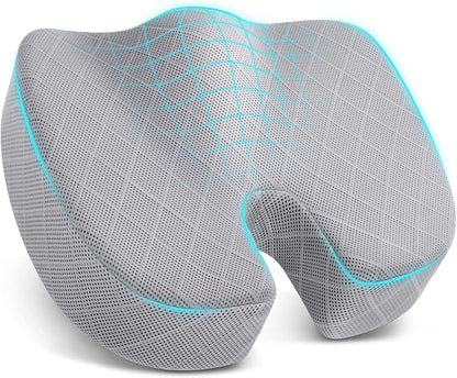 TushGuard Office/Car Seat Cushion, Non-Slip Sciatica & Back Coccyx Tailbone Pain Relief Chair Pad, Memory Foam Butt Pillow for Computer Desk, Wheelchair, Driving (Light Grey, X-Large)