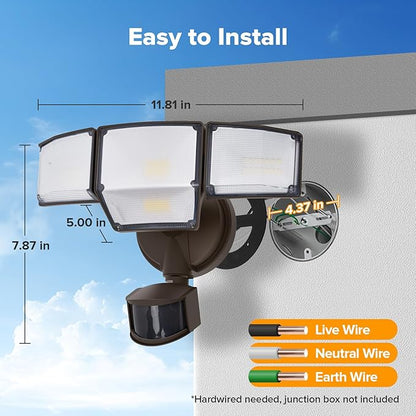 LUTEC 80W 9000LM LED Security Lights Hardwire Motion Sensor Outdoor Lights