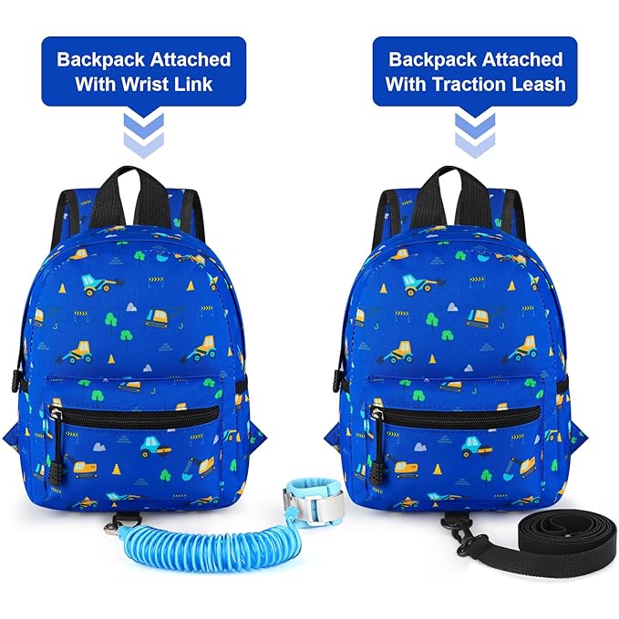 Accmor Toddler Backpack Leash, Mini Child Backpack with Anti Lost Wrist Link, Cute Kids Backpack Leash Walking Harness for Outdoor Travel, Small Excavator Backpack Tether for Baby Boys Girls Ages 1-3