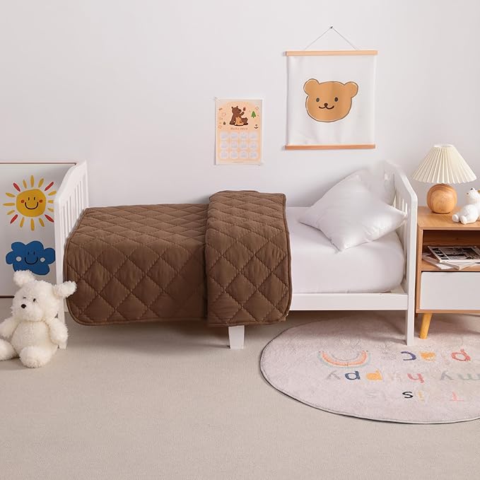 NTBAY Down Alternative Oversized Toddler Comforter, Super Soft and Warm Solid Color Baby Crib Quilted Blanket, 43x60 inches, Brown