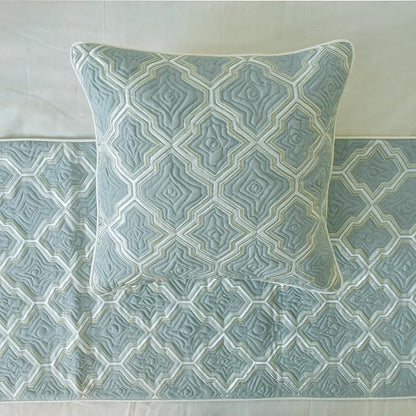 The HomeCentric King/Queen/Twin Light Blue Decorative Bed Runner CA King 86"x18" Bed Runner Without Pillow Cover, Quiled, Embroidery Bed Scarf on Jacquard Fabric - Estelle