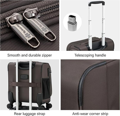 Hanke 16 Inch Underseat Carry On Luggage with Wheels Small Suitcase Softside Luggage Bags for Travel Lightweight Suitcases with Wheels Travel Luggage Personal Item for Men and Women.(Coffee)