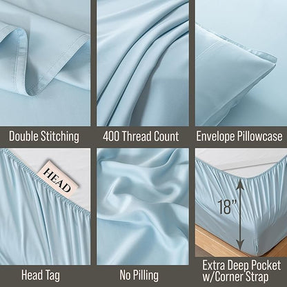 Bella Coterie Luxury Bamboo Viscose King Size Sheet Set | 100% Organically Grown | Ultra Soft | Cooling for Hot Sleepers | 18" Deep Pocket [Coastal Blue]