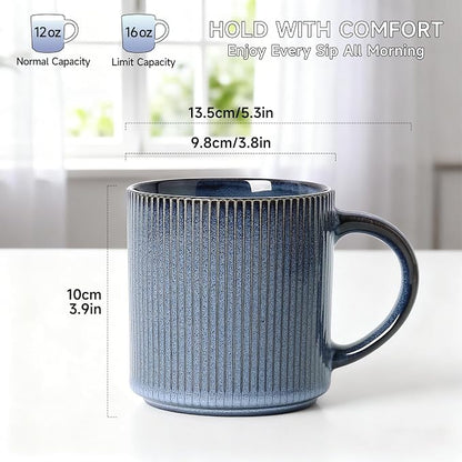 MONITO 16Oz Coffee Mugs Set of 4, Rustic Ceramic Coffee Cups Set