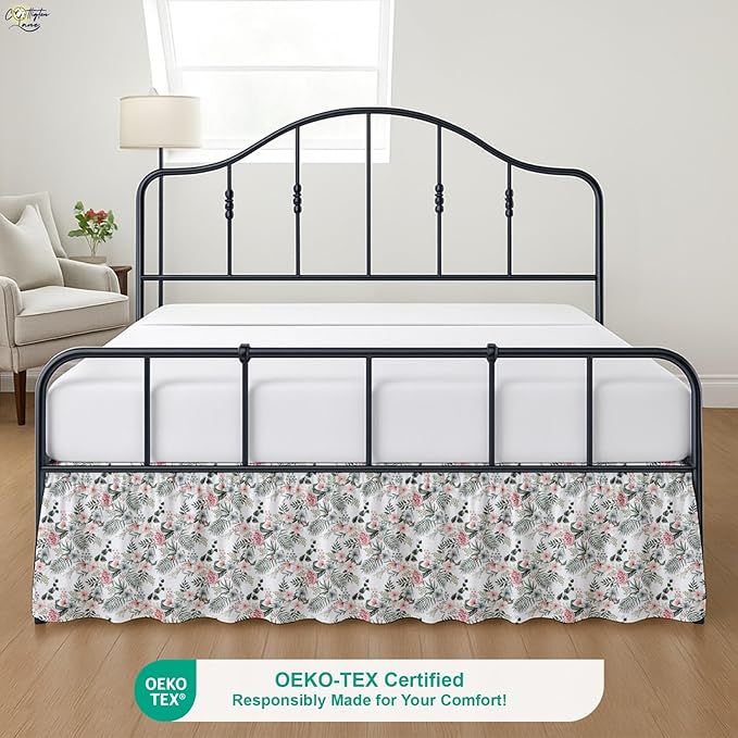 Cottington Lane Ruffled Bed Skirt Queen Size with Split Corner, Brushed Microfiber Hotel Quality Dust Ruffle, 12 Inch Drop Gathered Bedskirt, Soft, Stylish, Shrink & Fade Resistant, Petal Dream