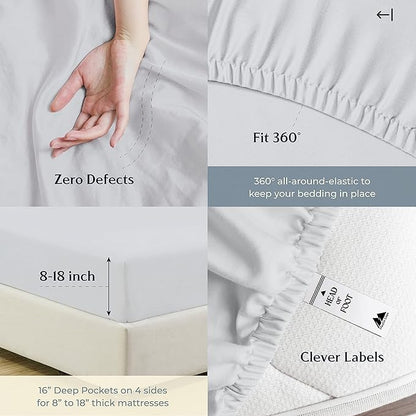 Mayfair Linen 100% Cotton Bed Sheets California King Sheet Set - 500 Thread Count Sheets Cal King Size 4 PC Set (Silver), Soft, Cooling, 16" Deep Pocket Sateen Weave Cotton Bedsheet for Hot Sleepers