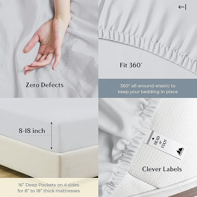 Mayfair Linen 100% Cotton Bed Sheets Full Sheet Set - 500 Thread Count Sheets Full Size 4 PC Set (Silver), Soft, Cooling, Hotel-Quality 16" Deep Pocket Sateen Cotton Bedsheet for Hot Sleepers