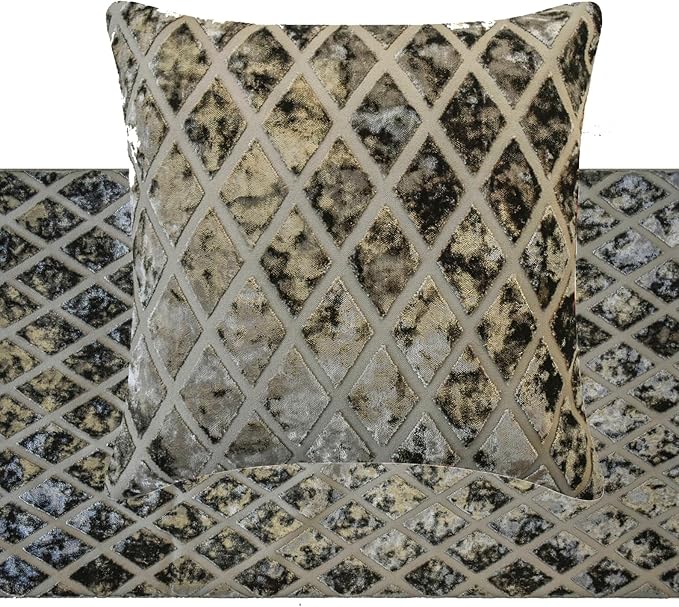 HomeCentric Grey Decorative Bed Runner - King 86"x18" with Two Pillow Covers, Diamond Pattern, Velvet Cut Bed Scarf