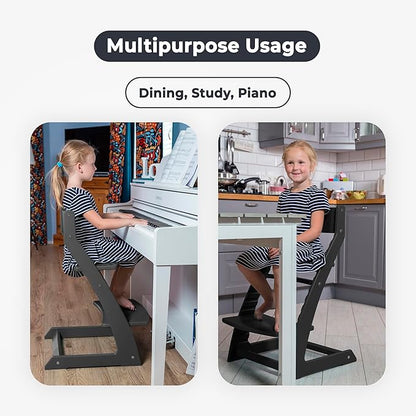 FORNEL Modern Black Wooden High Chair | The Adjustable Grow-with-Me Chair, A Sleek Alternative to Stokke | Perfect for Minimalist & Industrial Kitchens