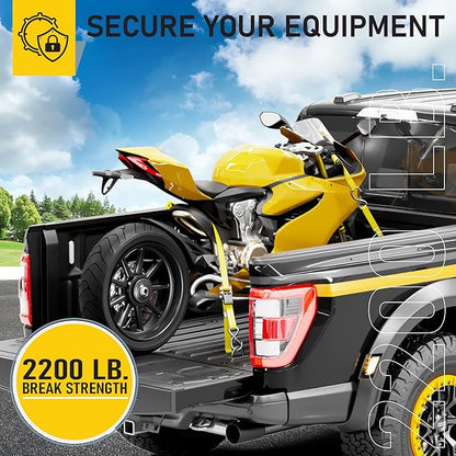 AUGO Ratchet Straps Heavy Duty 4 Pack -15 FT - 2200 LB Break Strength – with Safety Lock S Hooks - Cargo Straps for Moving, Appliances, Motorcycle – Soft Loop Tie Down Straps