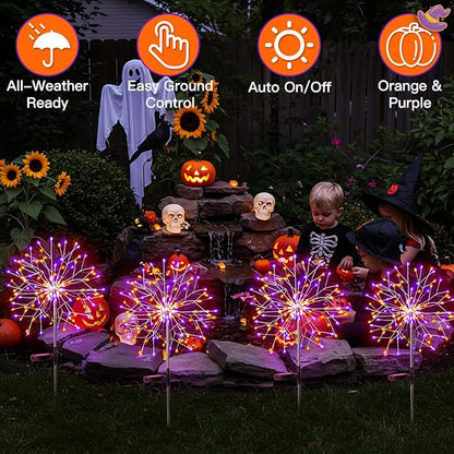 suddus Solar Halloween Lights Outdoor Solar Powered, Upgrade 2-Pack Orange &