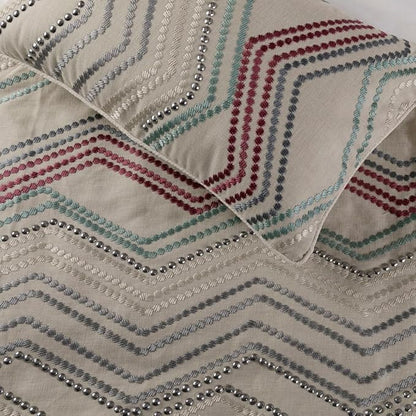 The HomeCentric King Queen Twin Beige Linen Bed Runner Without Pillow Cover, Twin Size 53"x18" Bed Runner Without Pillow Cover, Linen with Embroidery, Chevron Modern Pattern - Dotty Chevron