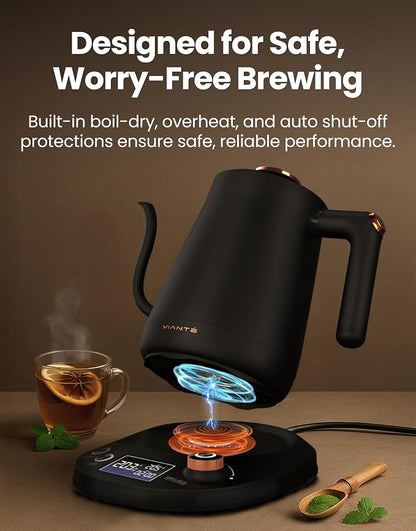 Viante Electric Gooseneck Kettle 0.8L, Pour Over Coffee & Tea, Temp Control |