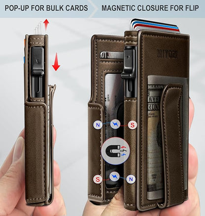 Airtag Wallet for Men,with Money Clip 10 Cards Metal Case Smart Slim Pop Up Credit Card Holder Flip with Magnetic Closure RFID Blocking wallet with Gift Box