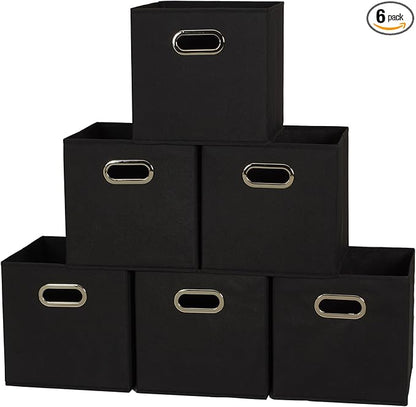 Household Essentials 80-1 Foldable Fabric Storage Bins | Set of 6 Cubby Cubes With Handles | Black