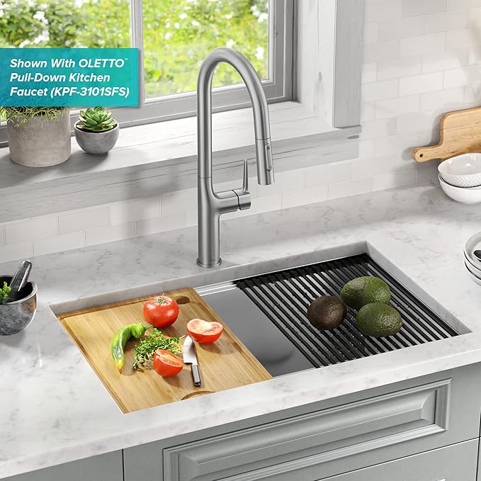 KRAUS Kore Workstation 30-inch Undermount 16 Gauge Stainless Steel Kitchen Sink, Double Bowl Kitchen Sink with Accessories, KWU112-30