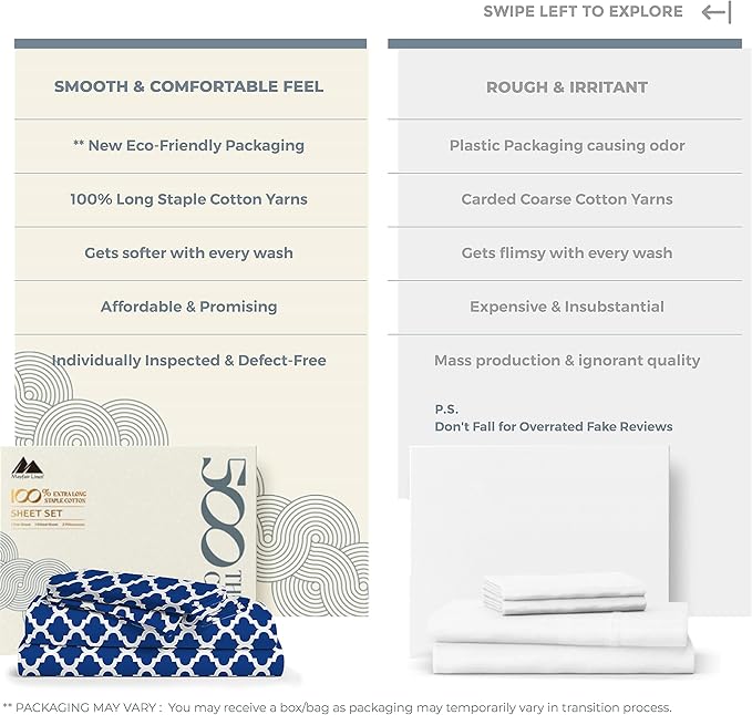 Mayfair Linen 100% Cotton Printed California King Cotton Sheets - 4 PC Cal King Size Bed Sheet Set Cotton (Quatrefoil Navy), Soft, Cooling, Sateen Weave 16" Deep Pocket Bedsheet (Fits 18" Mattress)