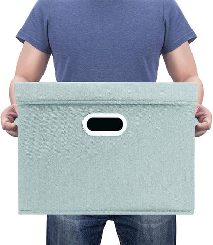 TYEERS Collapsible Storage Bins With Lids, Large Fabric Storage Boxes - 2 Pack - Aqua Spring