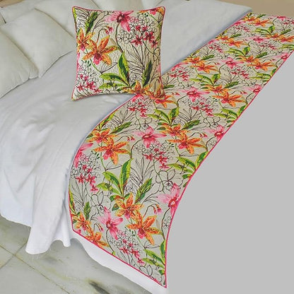 The HomeCentric King/Queen/Twin Pink Decorative Bed Runner Full 68"x18" Bed Runner Without Pillow Cover, Quilted, Pom Pom Lace Bed Scarf on Cotton Fabric - Lily Haven