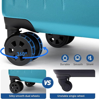 KYME Suitcase Hardshell With Double Spinner Wheels, PC+ABS TSA Lock Travel Luggage (Ocean Blue, 20" Carry On)
