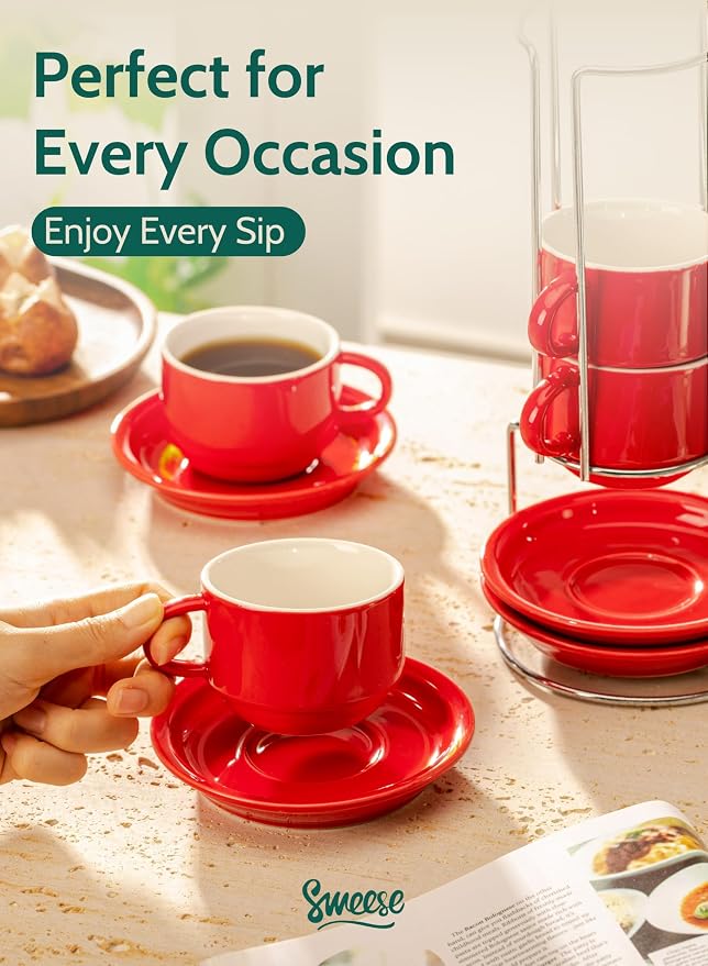 Sweese 8 Ounce Porcelain Stackable Cappuccino Cups