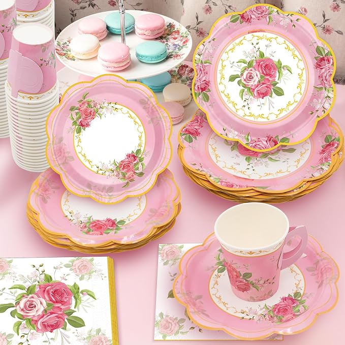 200Pcs Floral Tea Cups and Saucers