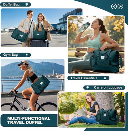 Travel Duffel Bag, Sports Tote Gym Bag, Shoulder Weekender Overnight Bag for Women