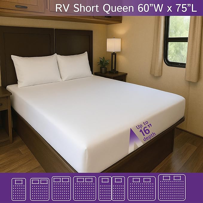 RV Short Queen Mattress Protector – Mattress Cover for 60"x75" Bed - 100% Waterproof, Noiseless, Hypoallergenic Fitted Sheet Mattress Protector for Camper