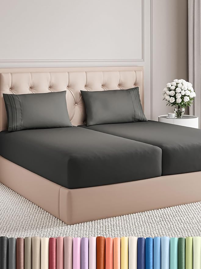 Split King Size 5 Piece Sheet Set - Comfy Breathable & Cooling Bed Sheets Set - Hotel Luxury Bedding for Women, Men, Kids, Teens, Boys & Girls - Deep Pockets, Soft, Wrinkle Free - Oeko-Tex - Charcoal