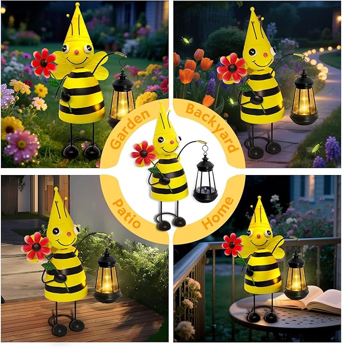 Garden Decor Bee Solar Statues, Unique Garden Statues Bee