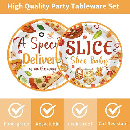 96 Pcs Special Delivery Pizza Baby Shower Decorations, Tableware Set | Includes