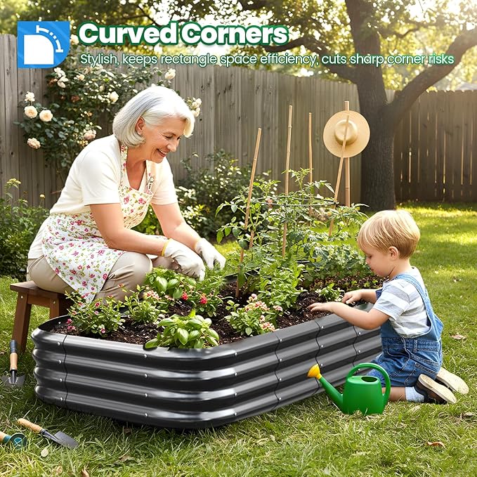 Quictent Galvanized Raised Garden Bed Kit, Dark Grey
