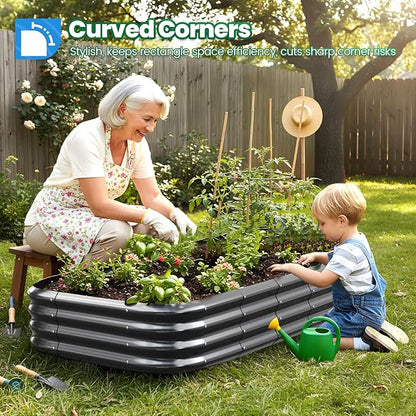 Quictent Galvanized Raised Garden Bed Kit, Dark Grey