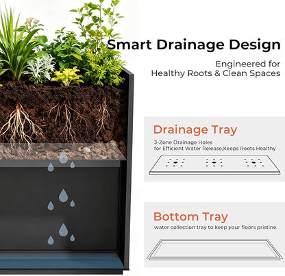 Worth 28" Galvanized Steel Planter Box, Outdoor Rectangular Tall Metal Planter