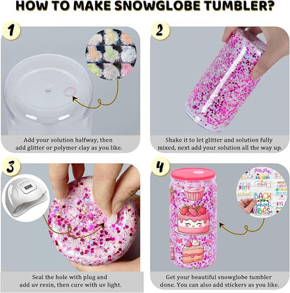 16 Oz Plastic Snowglobe Tumbler, 8 Pack Pre-Drilled Double Wall Plastic Clear