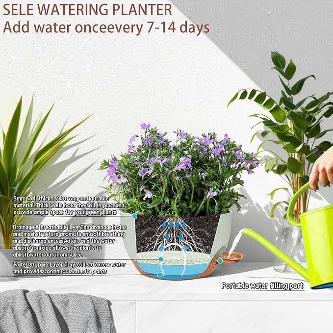 2 Pack 12 Inch Self Watering Hanging Planters
