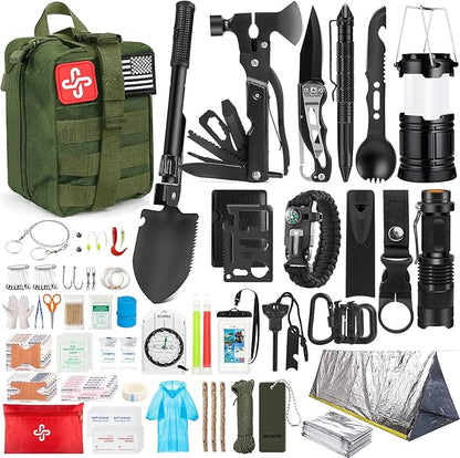 Survival Kit, 250Pcs Survival Gear First Aid Kit with Molle System Compatible Bag and Emergency Tent, Emergency Kit for Earthquake, Outdoor Adventure, Hiking, Hunting, Gifts for Men Women