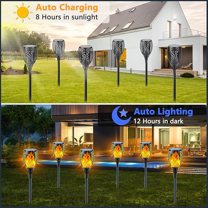 Upgraded 8 Pack Super Larger Size Solar Torch Lights