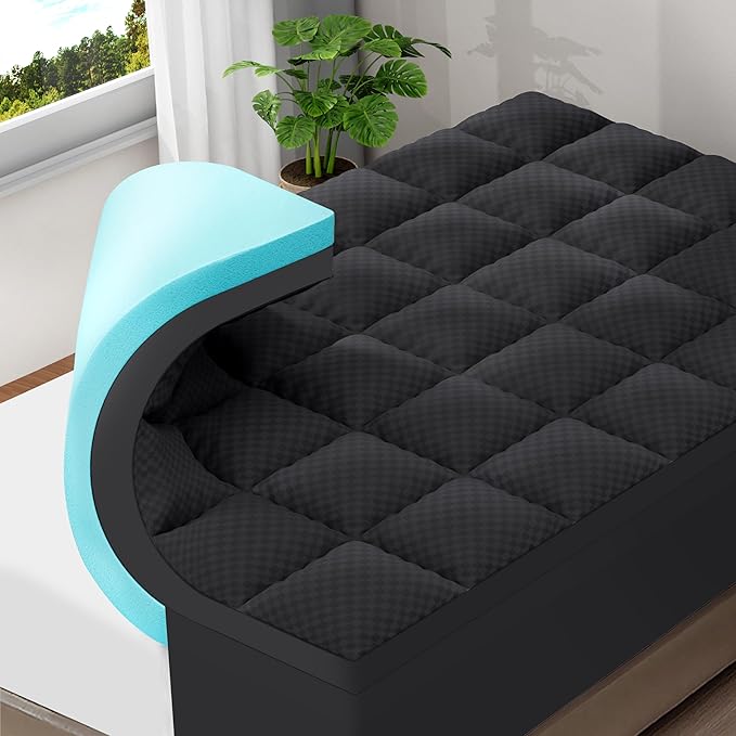 OLANLY Dual-Layer 4 Inch Full Size Memory Foam Mattress Topper for Back Pain, 2 Inch Cooling Pillow Top Mattress Pad Cover and 2 Inch Gel Memory Foam Topper, Deep Elastic Pocket, Black