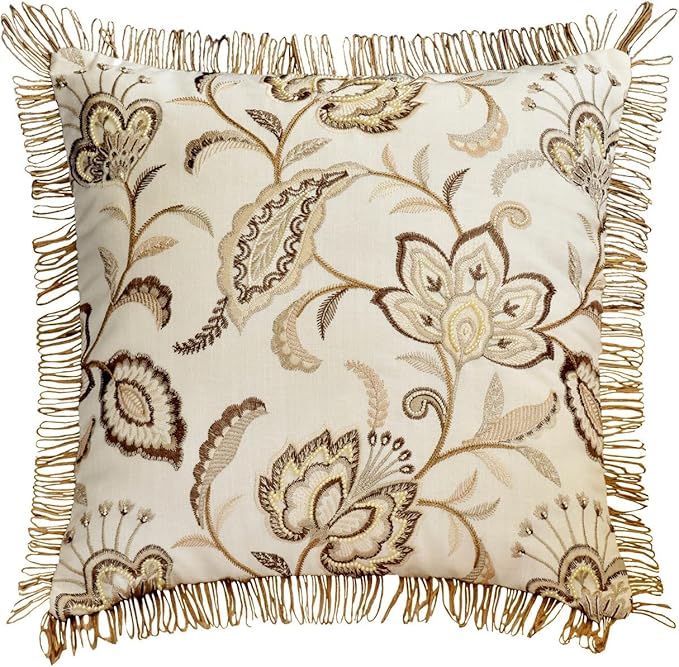 The HomeCentric King/Queen/Twin Beige Decorative Bed Runner Queen 74"x18" Bed Runner with One Pillow Cover, Floral, Pearl, Jute Lace, Embroidery Bed Scarf on Cotton Fabric - Floral Luster