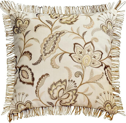 The HomeCentric King/Queen/Twin Beige Decorative Bed Runner Queen 74"x18" Bed Runner with One Pillow Cover, Floral, Pearl, Jute Lace, Embroidery Bed Scarf on Cotton Fabric - Floral Luster