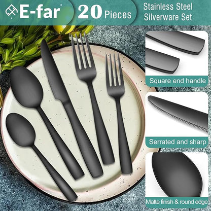 E-far Matte Black Silverware Set