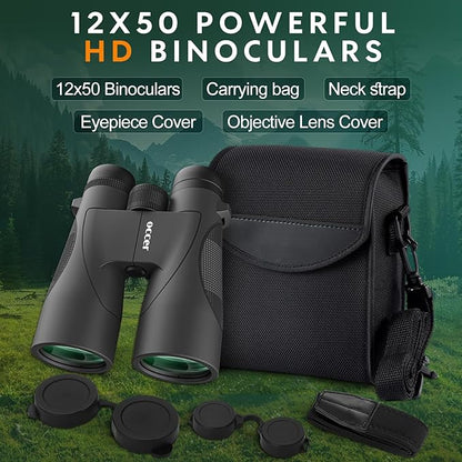 occer 12x50 Binoculars for Adults High Powered - HD Bird Watching Binocular for Hunting with Clear Vision - Easy Focus Binoculars with Long Range for Hiking Travel Cruise Trip Concert Stargazing