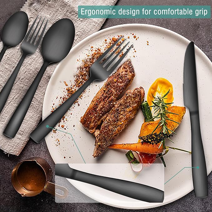 E-far Matte Black Silverware Set