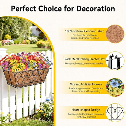 ZeeDix 16 Inch Artificial Flowers Hanging Railing Window Planter Box