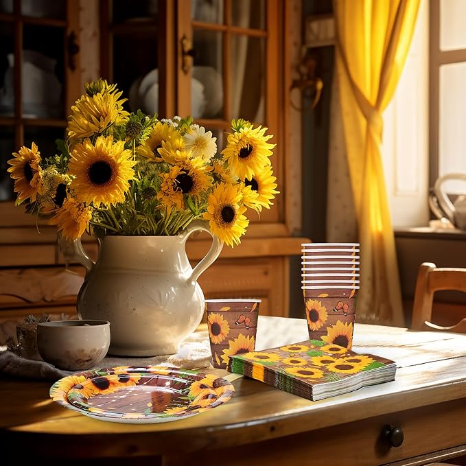 250 Pcs Sunflower Party Decorations Include Spring Summer Floral Paper Plates